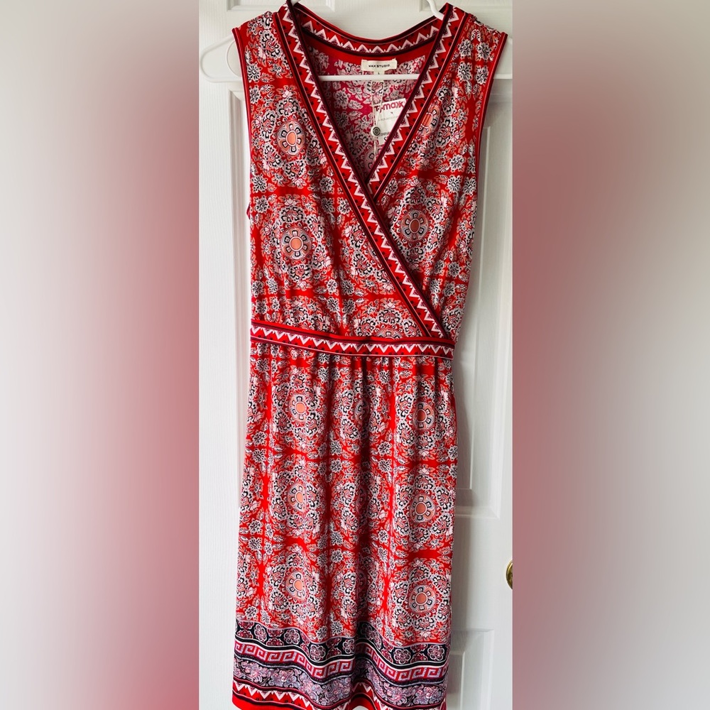 Max Studio Vibrant Red and White Floral Dress